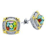 MULTICOLOR MURANO MILLEFIORI SQUARE EARRINGS WITH GOLD HIGHLIGHTS