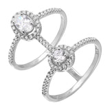 RHODIUM PLATED DUPLEX CZ SOLITAIRE HALO RING