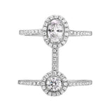 RHODIUM PLATED DUPLEX CZ SOLITAIRE HALO RING