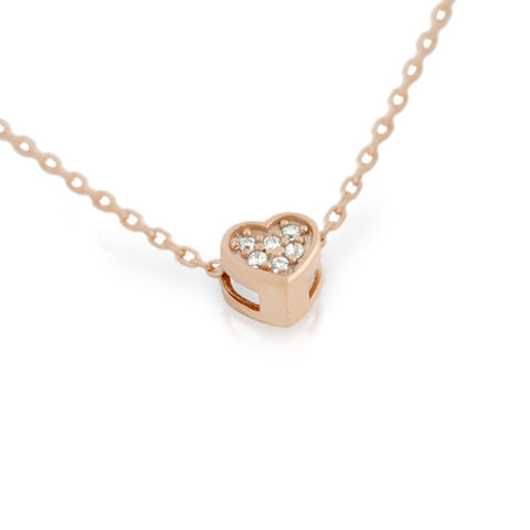 ROSE GOLD PLATED HEART CZ CLUSTER NECKLACE 16" + 2"