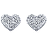 RHODIUM PLATED STERLING SILVER HEART EARRINGS WITH CZ PAVE