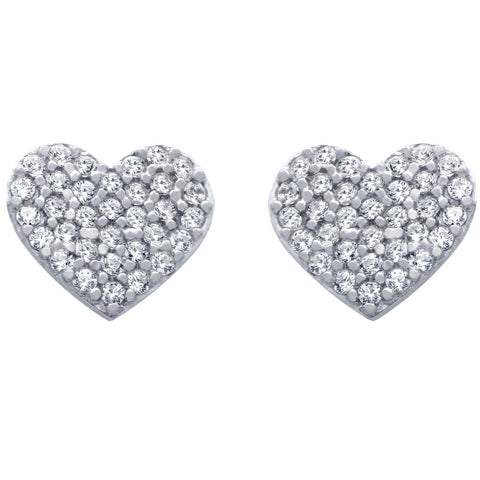 RHODIUM PLATED STERLING SILVER HEART EARRINGS WITH CZ PAVE