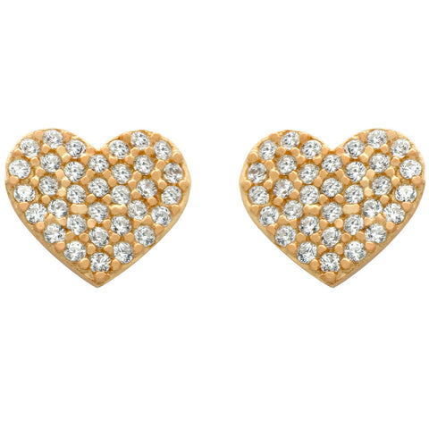 ROSE GOLD PLATED STERLING SILVER HEART EARRINGS WITH CZ PAVE