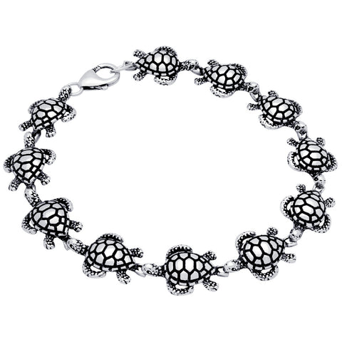 STERLING SILVER TURTLE LINK BRACELET 7"