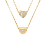 GOLD PLATED DOUBLE SIDED CZ HEART SLIDER NECKLACE 16"+1"