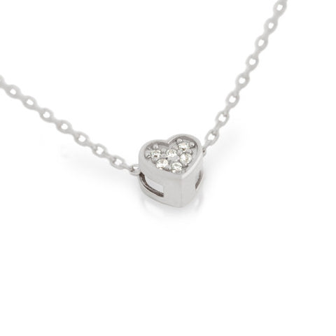 RHODIUM PLATED HEART CZ CLUSTER NECKLACE 16" + 2"