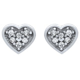 RHODIUM PLATED HEART SHAPED CZ CLUSTER STUD EARRINGS