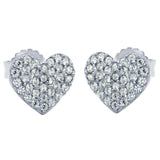 RHODIUM PLATED STERLING SILVER HEART EARRINGS WITH CZ PAVE