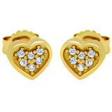 GOLD PLATED HEART SHAPED CZ CLUSTER STUD EARRINGS