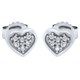 RHODIUM PLATED HEART SHAPED CZ CLUSTER STUD EARRINGS