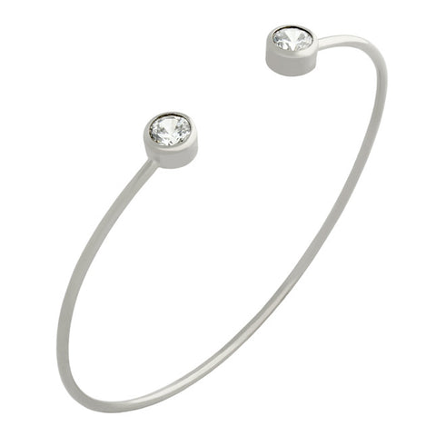 RHODIUM PLATED WIRE BANGLE WITH 5MM CZ ROUNDS