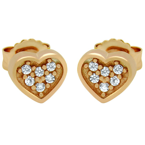 ROSE GOLD PLATED HEART SHAPED CZ CLUSTER STUD EARRINGS