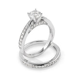 RHODIUM PLATED ROUND AND SIDE CZ WEDDING SET