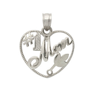 RHODIUM PLATED STERLING SILVER #1 MOM HEART PENDANT