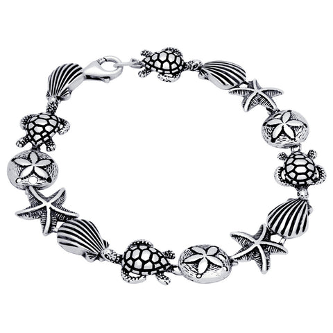 STERLING SILVER "UNDER THE SEA" LINK BRACELET 7"