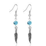 Feather and Blue Bead Earrings Free 3 day US Shipping!